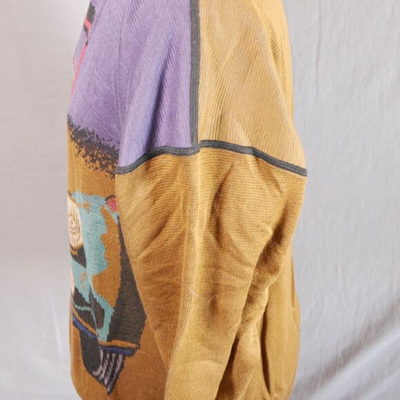 Vintage Vittorio Rocchetti 90s Sweater L Men's Brown Graphic 100% Cotton - Picture 10 of 16